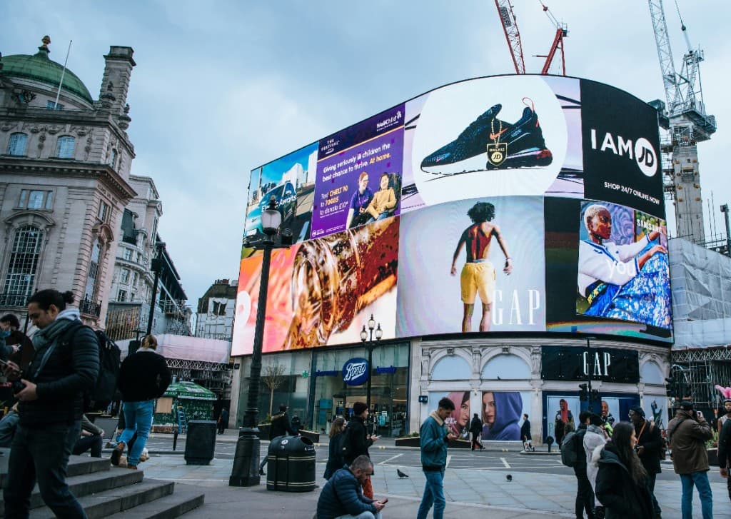 Piccadilly Circus digital advertising displays showcasing real-world marketing campaigns